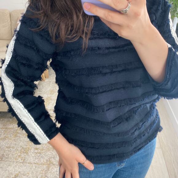 Zara Black & White Fringe Blouse Size XS - Picture 3 of 5